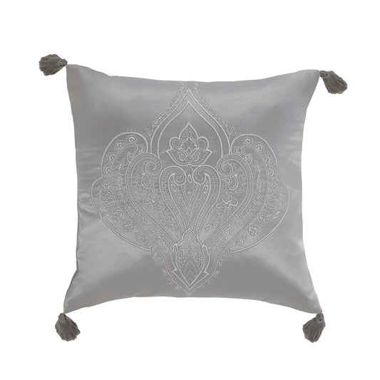 Regency Silver Embroidered Matt Satin Cushion (40cm x 40cm)