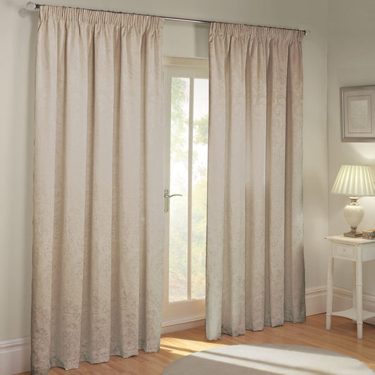 Paisley Natural Jacquard Lined Pencil Pleat Curtains