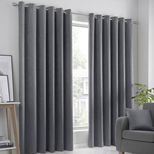 Strata Charcoal Grey Dim Out Eyelet Curtains