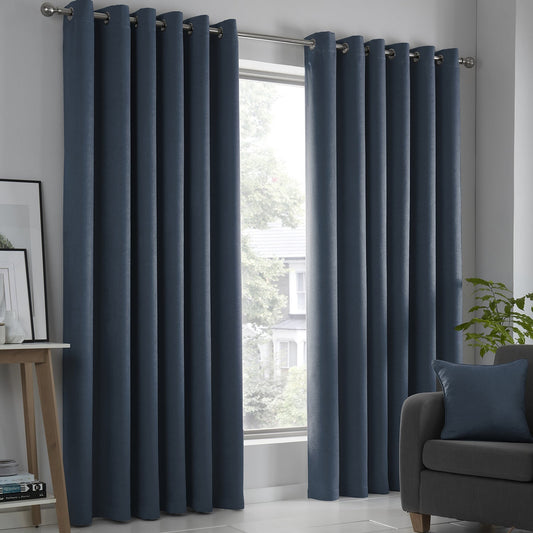 Strata Navy Dim Out Eyelet Curtains