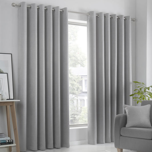 Strata Silver Grey Dim Out Eyelet Curtains