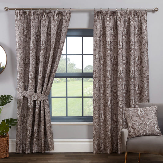 Tegola Charcoal Grey Luxury Jacquard Pencil Pleat Curtains