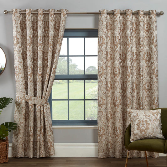 Tegola Latte Luxury Jacquard Eyelet Curtains