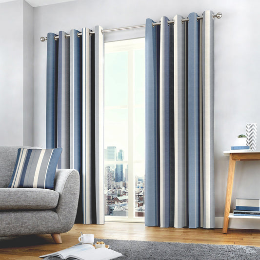 Whiteworth Stripe Blue Eyelet Curtains