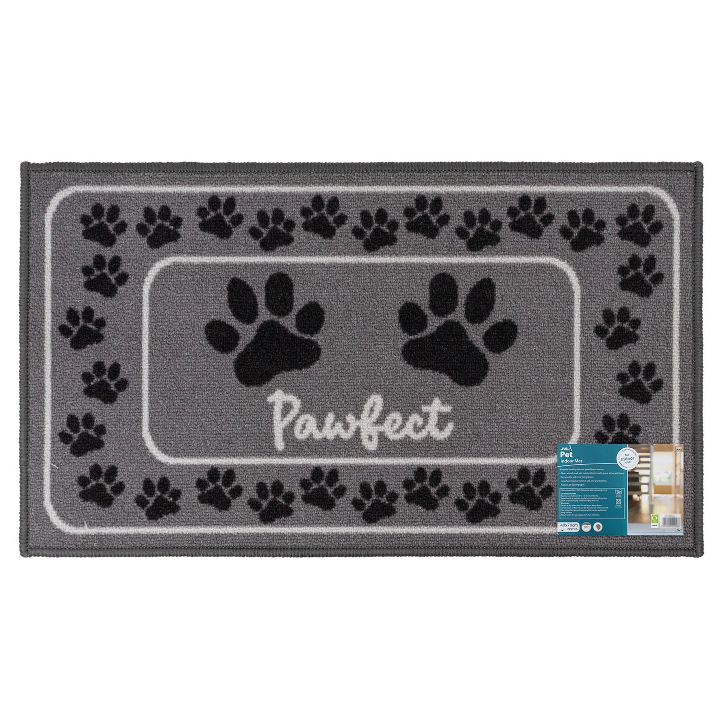 Pawfect Paw Print Grey Pet Mat