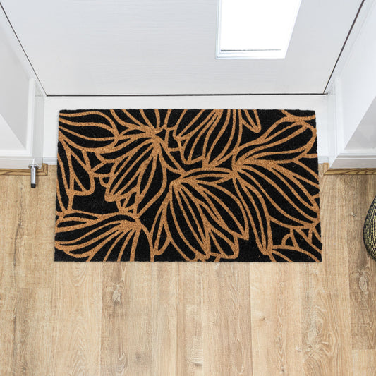 Black Floral Eco-Friendly Latex Backed Coir Entrance Doormat
