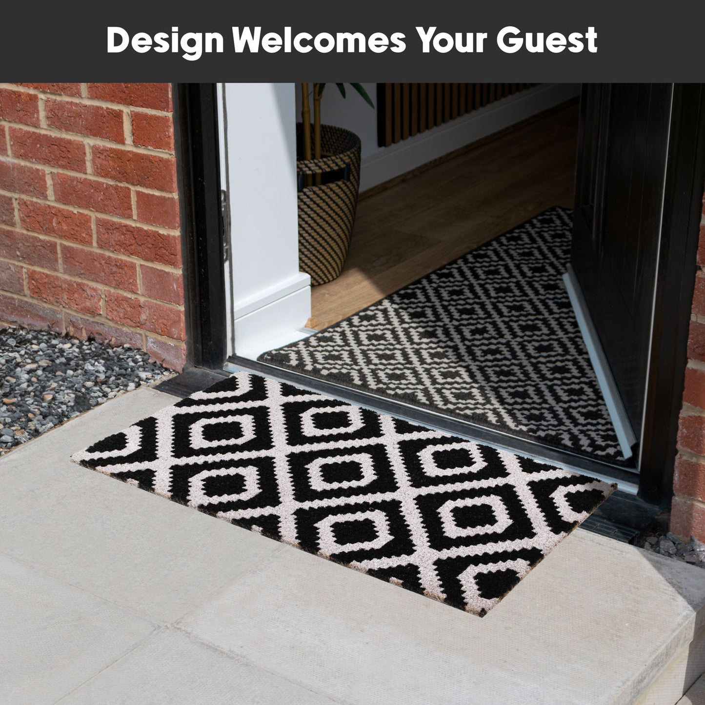 Monochrome Diamond Eco-Friendly Latex Backed Coir Entrance Doormat