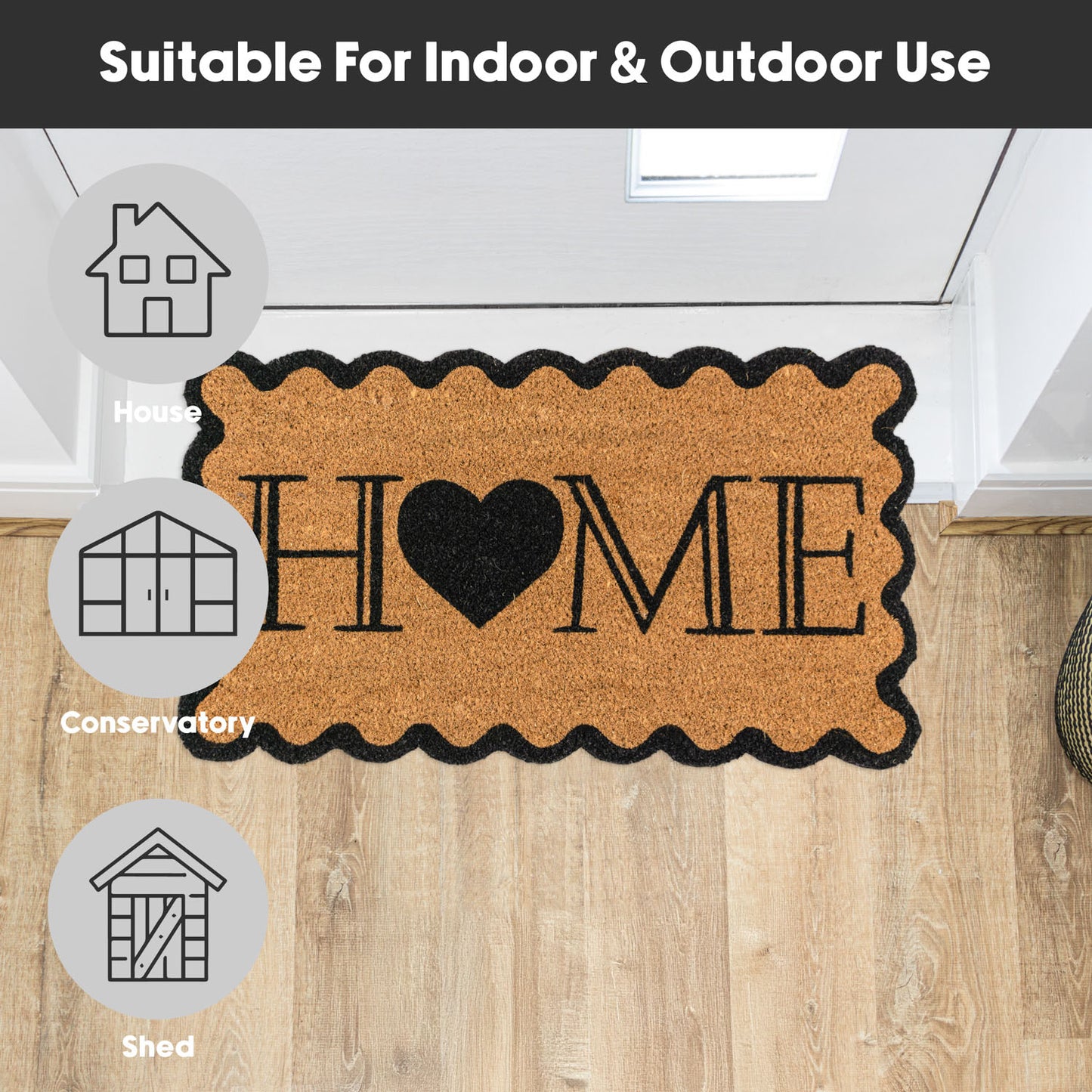 Scalloped Home Eco-Friendly Latex Backed Coir Entrance Doormat