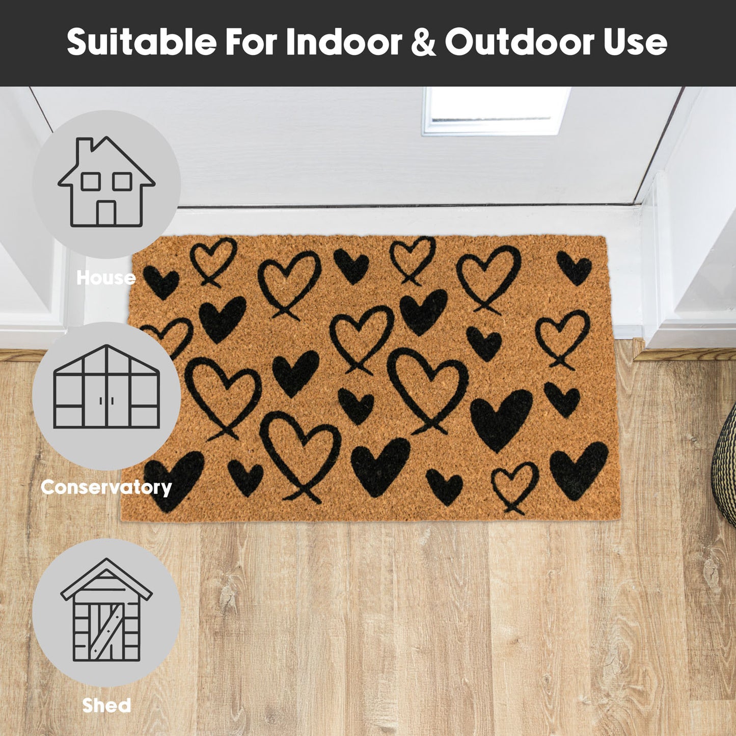 Hearts Eco-Friendly Latex Backed Coir Entrance Doormat