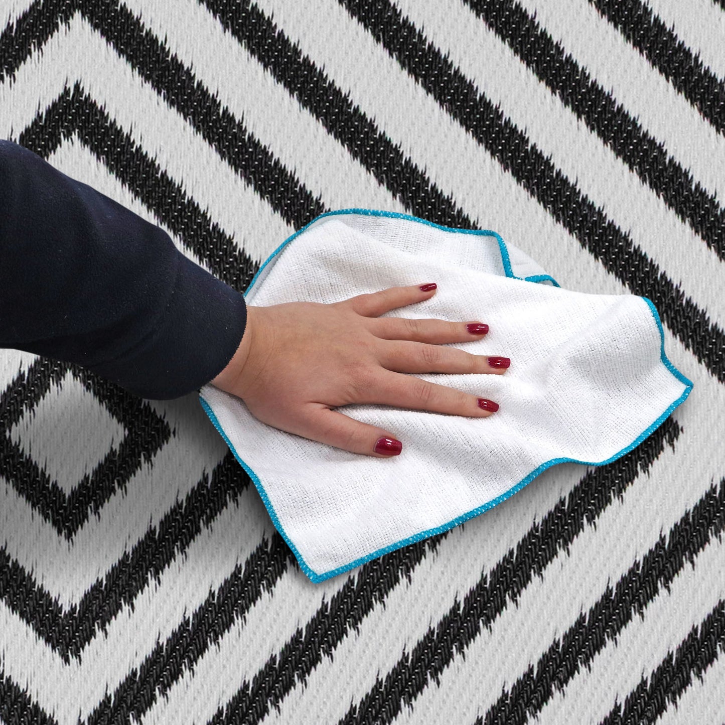 Lightweight Reversible Black White Small Tile Pattern Outdoor Rug