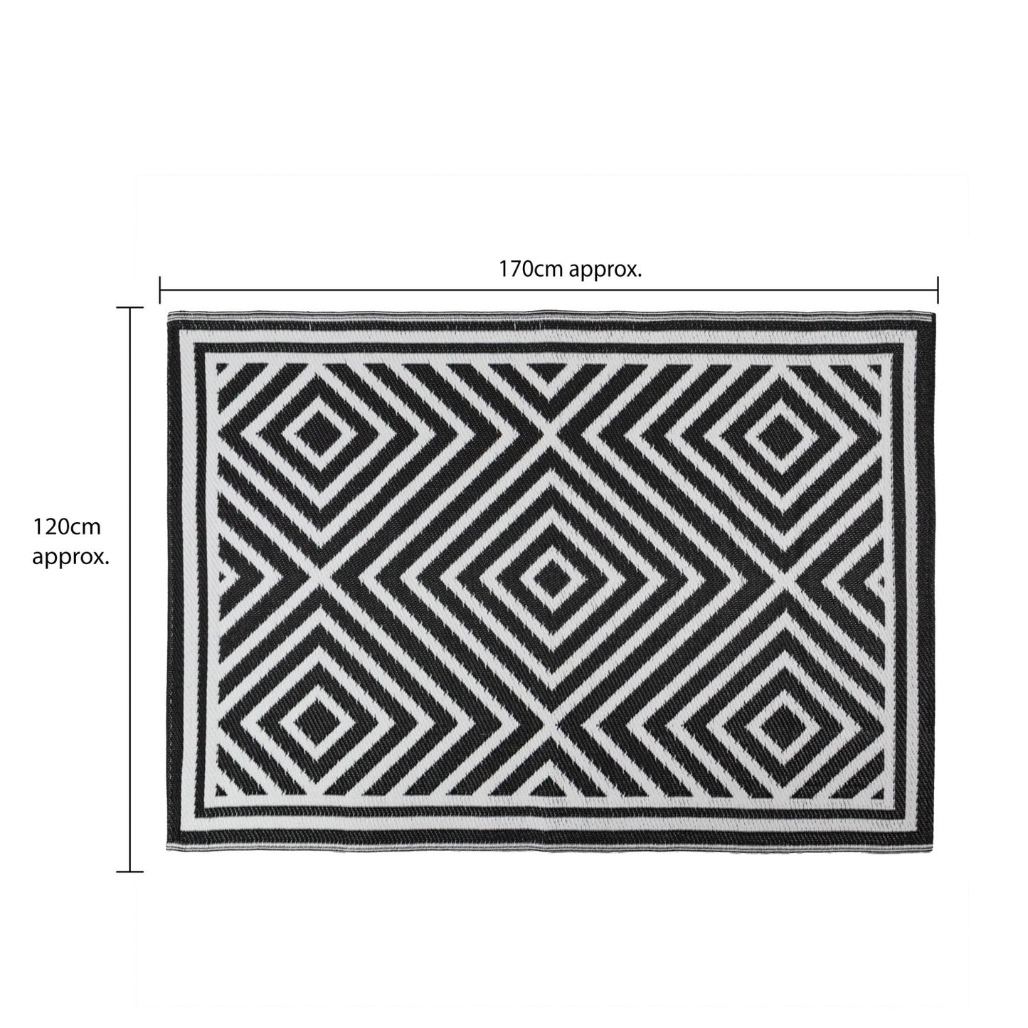 Lightweight Reversible Black White Small Tile Pattern Outdoor Rug
