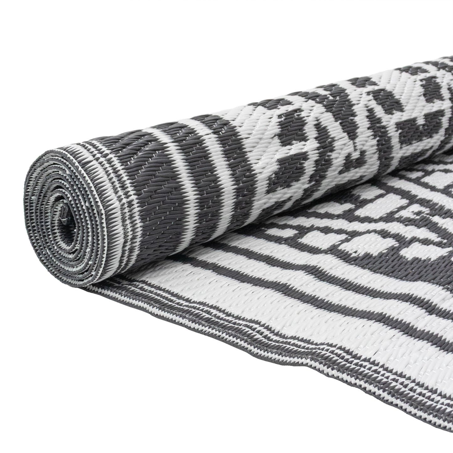 Lightweight Reversible Large Black White Geometric Pattern Outdoor Rug
