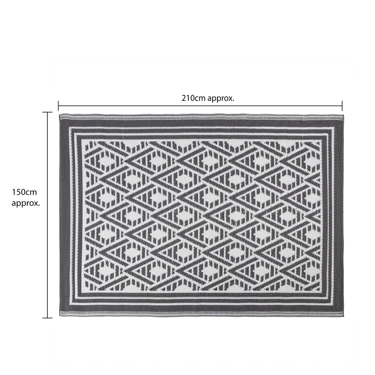 Lightweight Reversible Large Black White Geometric Pattern Outdoor Rug