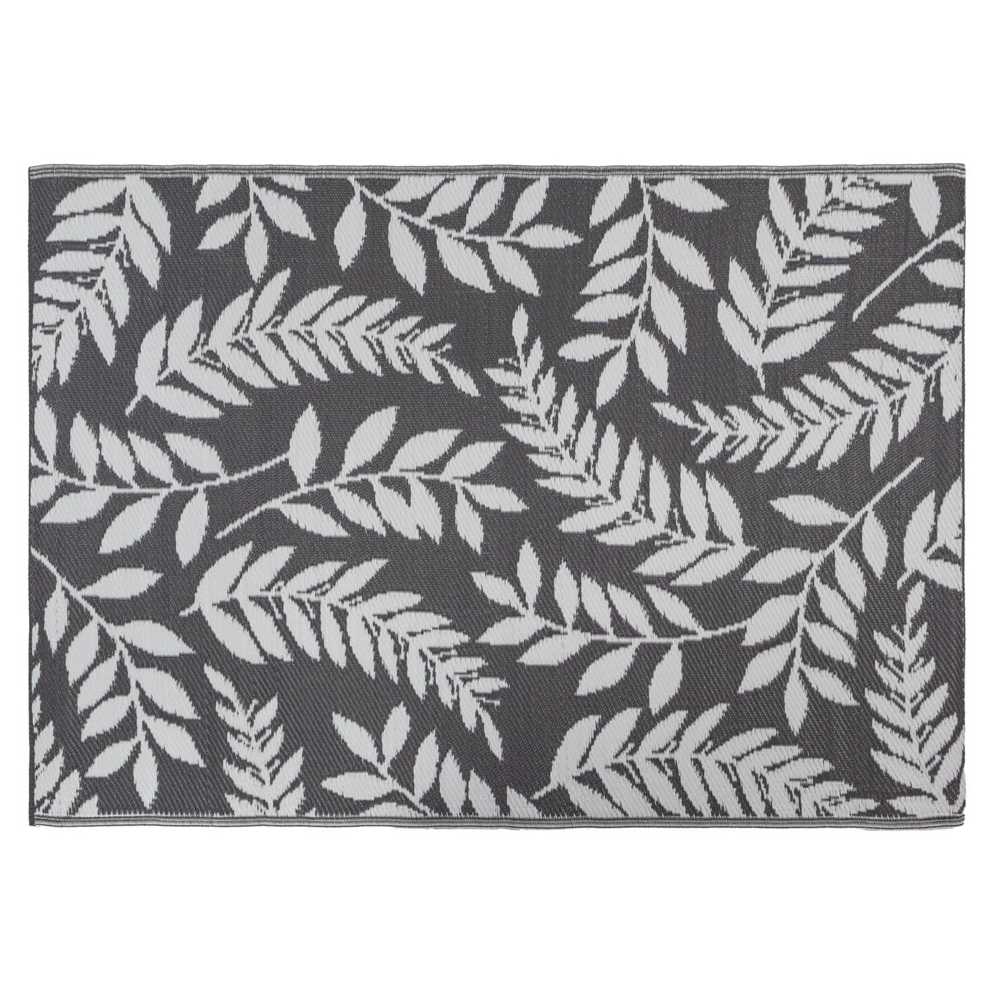 Lightweight Reversible Large Grey Leaf Pattern Outdoor Rug
