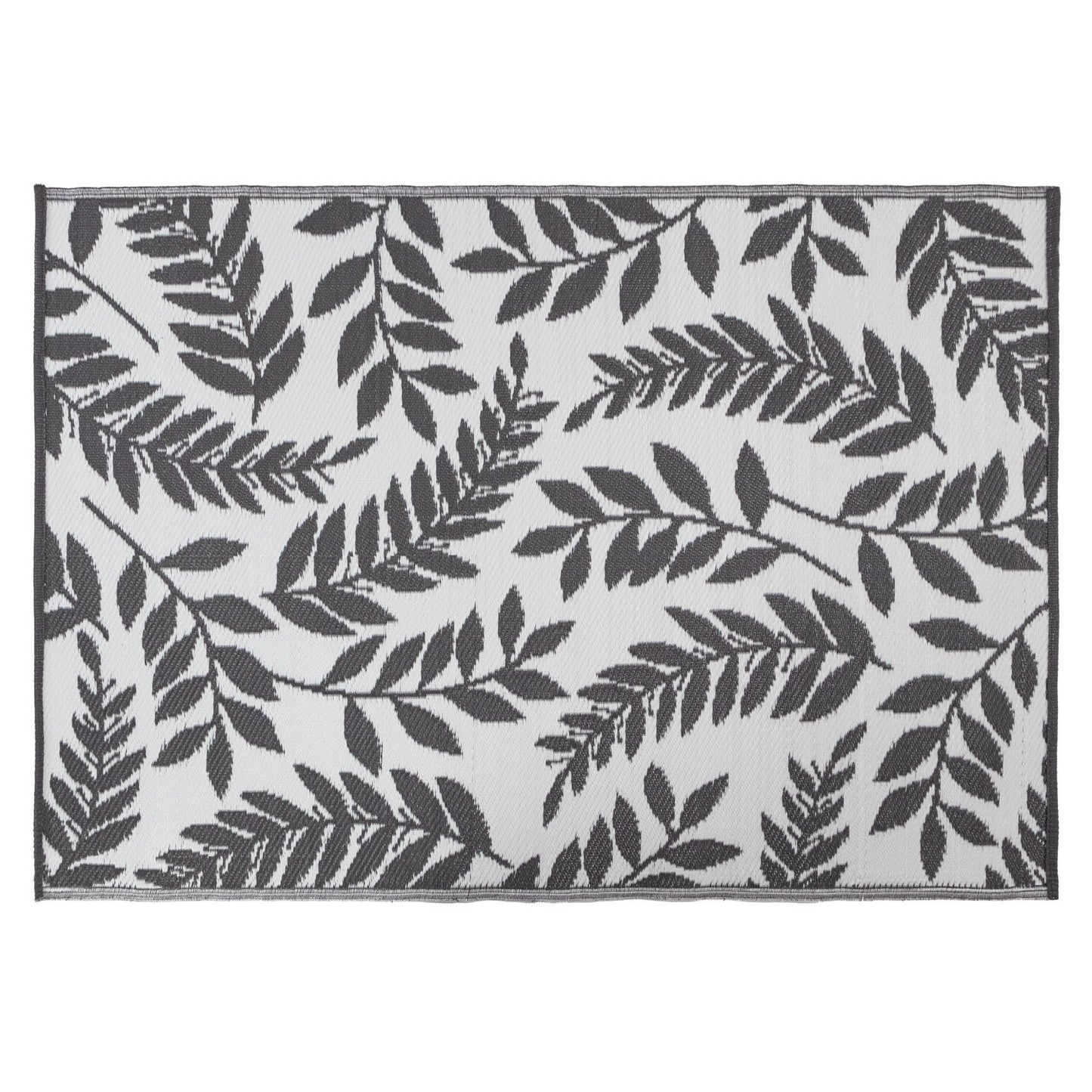 Lightweight Reversible Small Grey Leaf Pattern Outdoor Rug