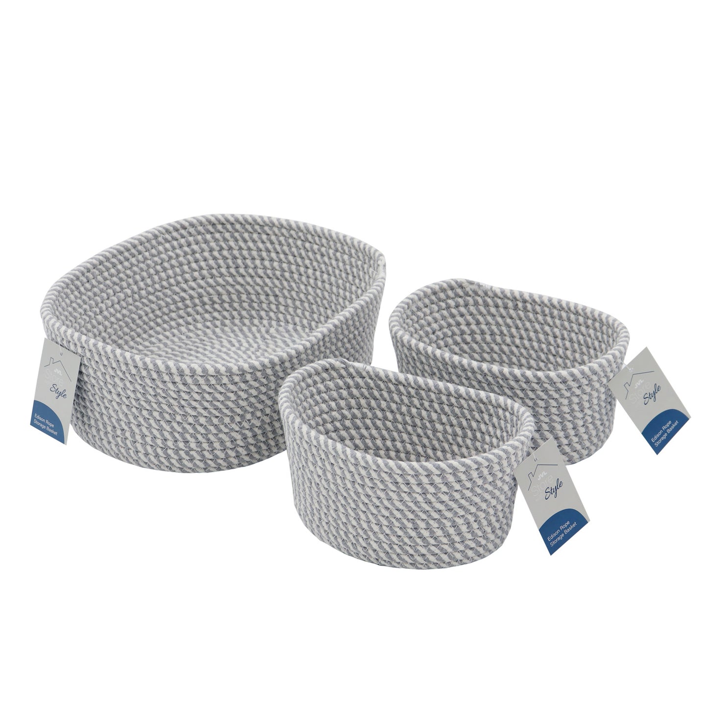 Edison Grey Set of 3 Rectangular Cotton Rope Storage Baskets