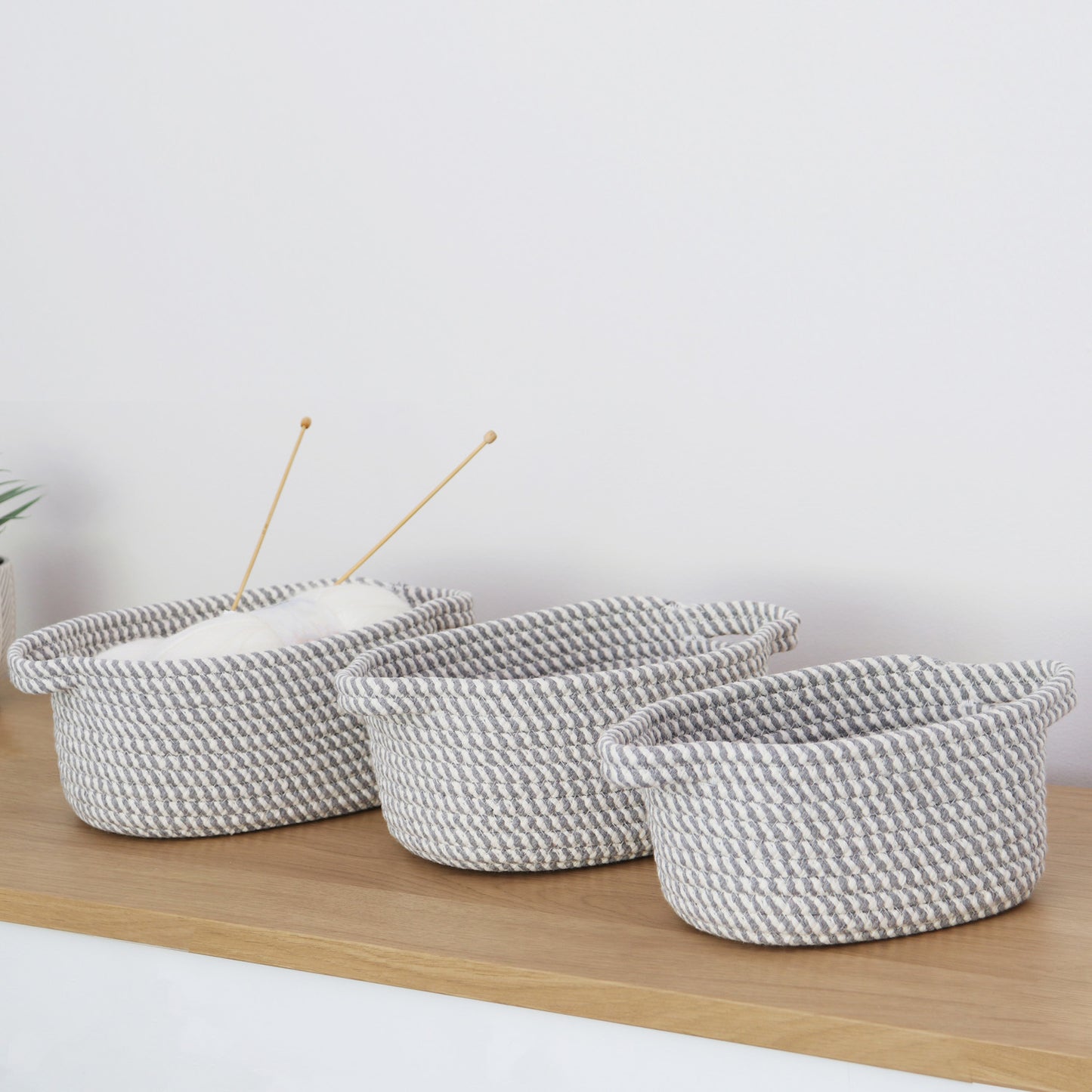 Edison Grey Set of 3 Oval Cotton Rope Storage Baskets