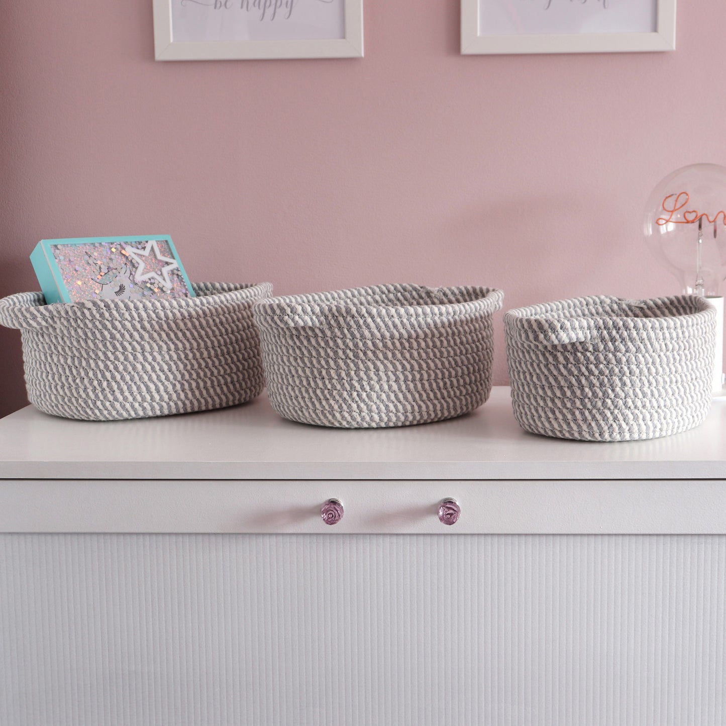 Edison Grey Set of 3 Oval Cotton Rope Storage Baskets