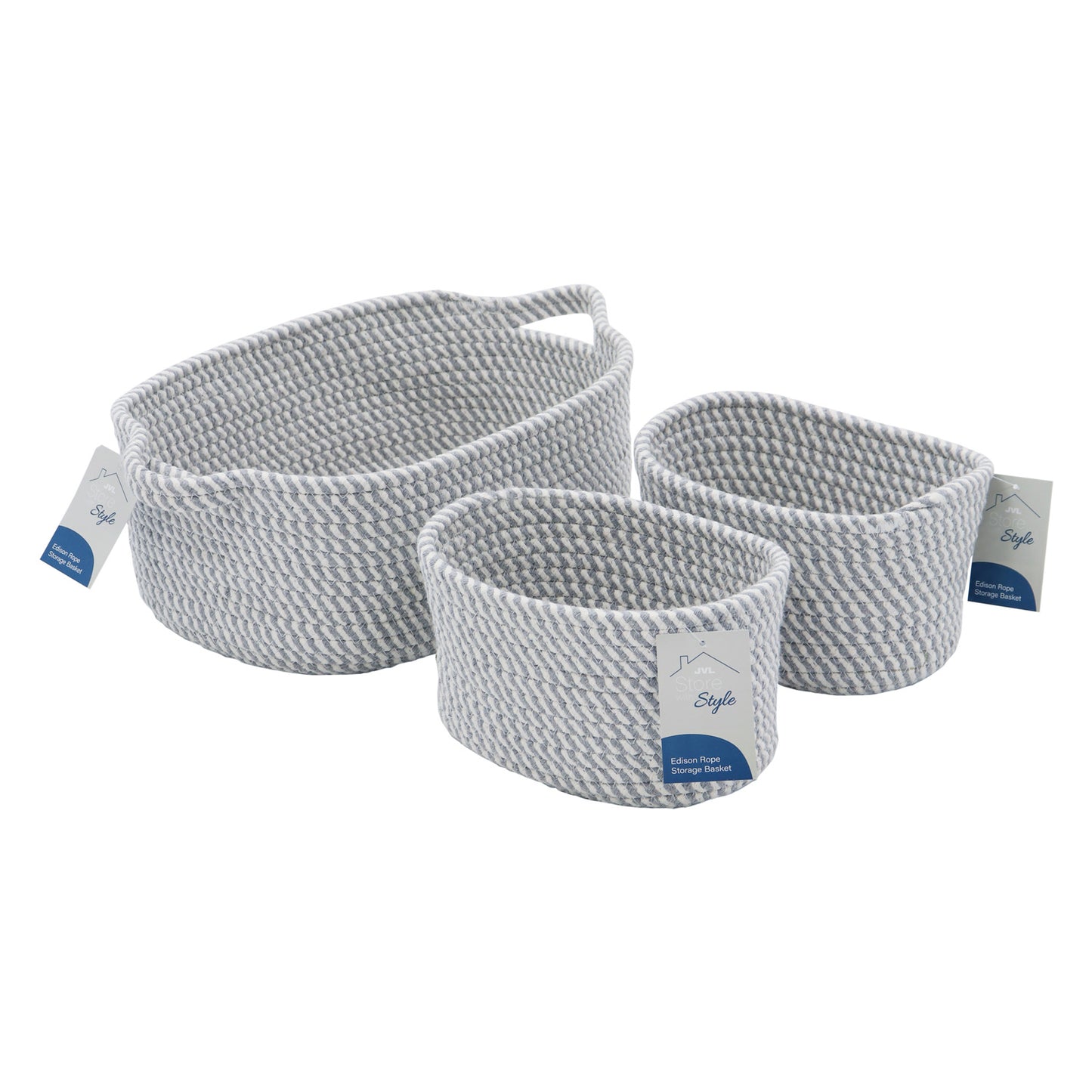 Edison Grey Set of 3 Rectangular Rope Storage Baskets with Handles