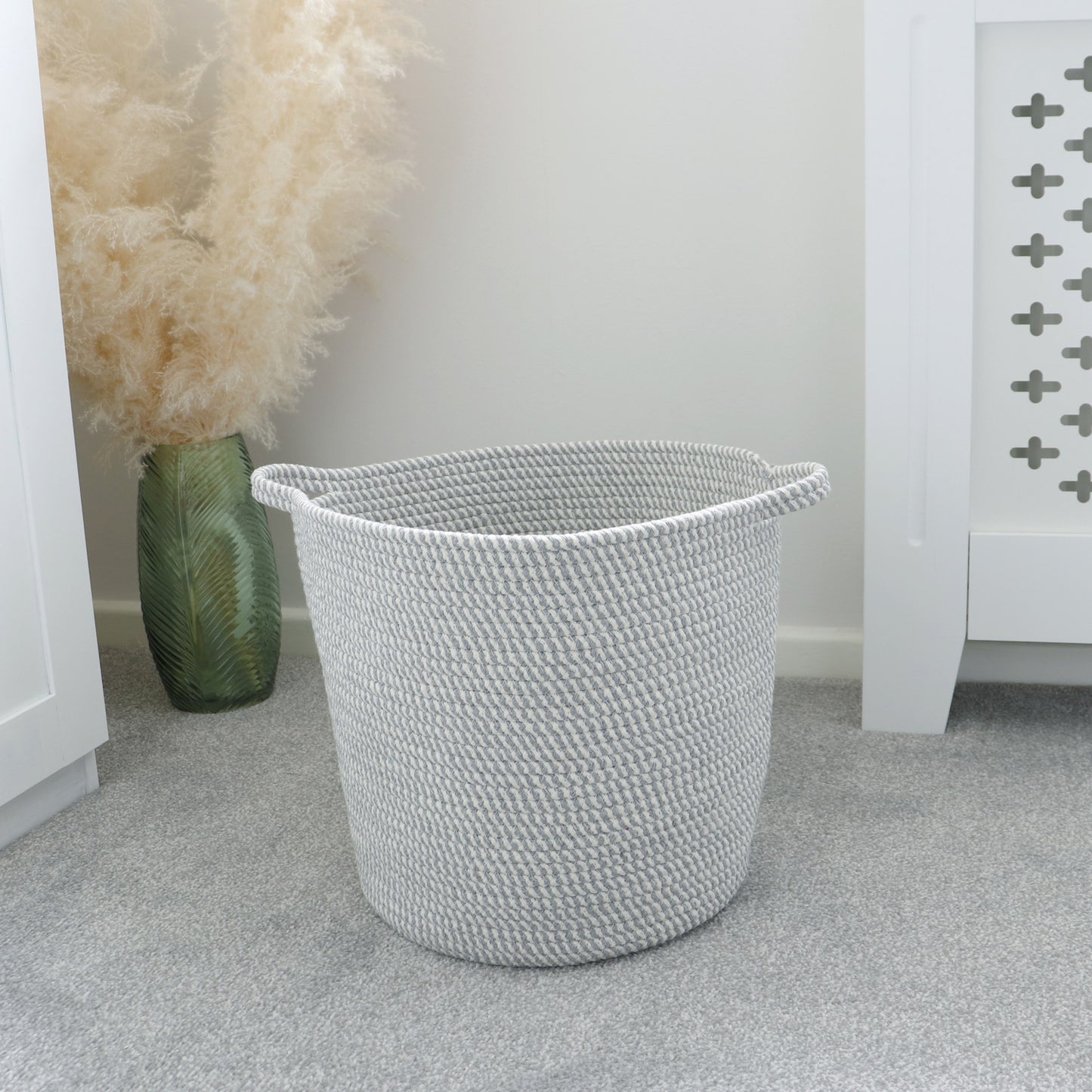 Edison Grey Round Cotton Rope Storage Basket With Handles