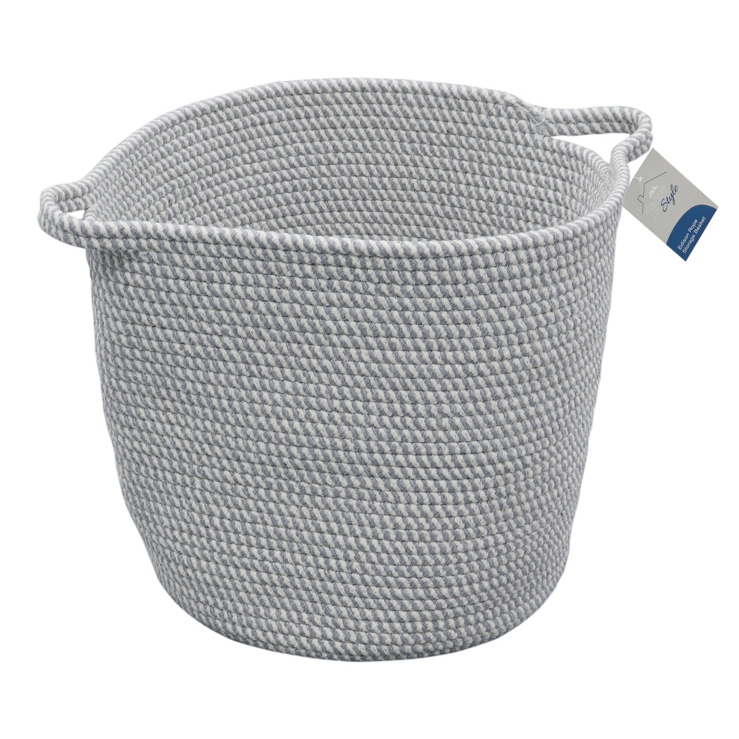 Edison Grey Round Cotton Rope Storage Basket With Handles