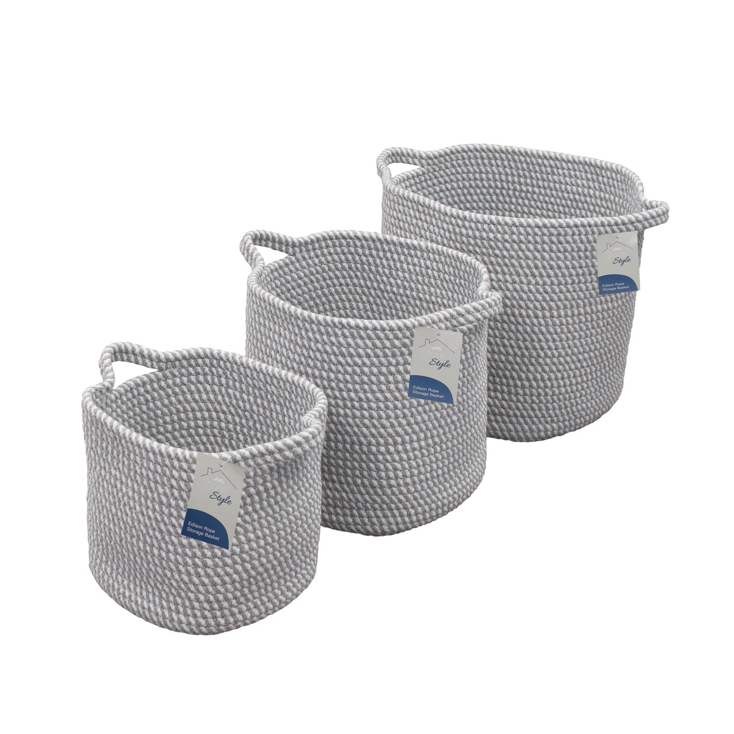 Edison Grey Set of 3 Round Cotton Rope Storage Baskets
