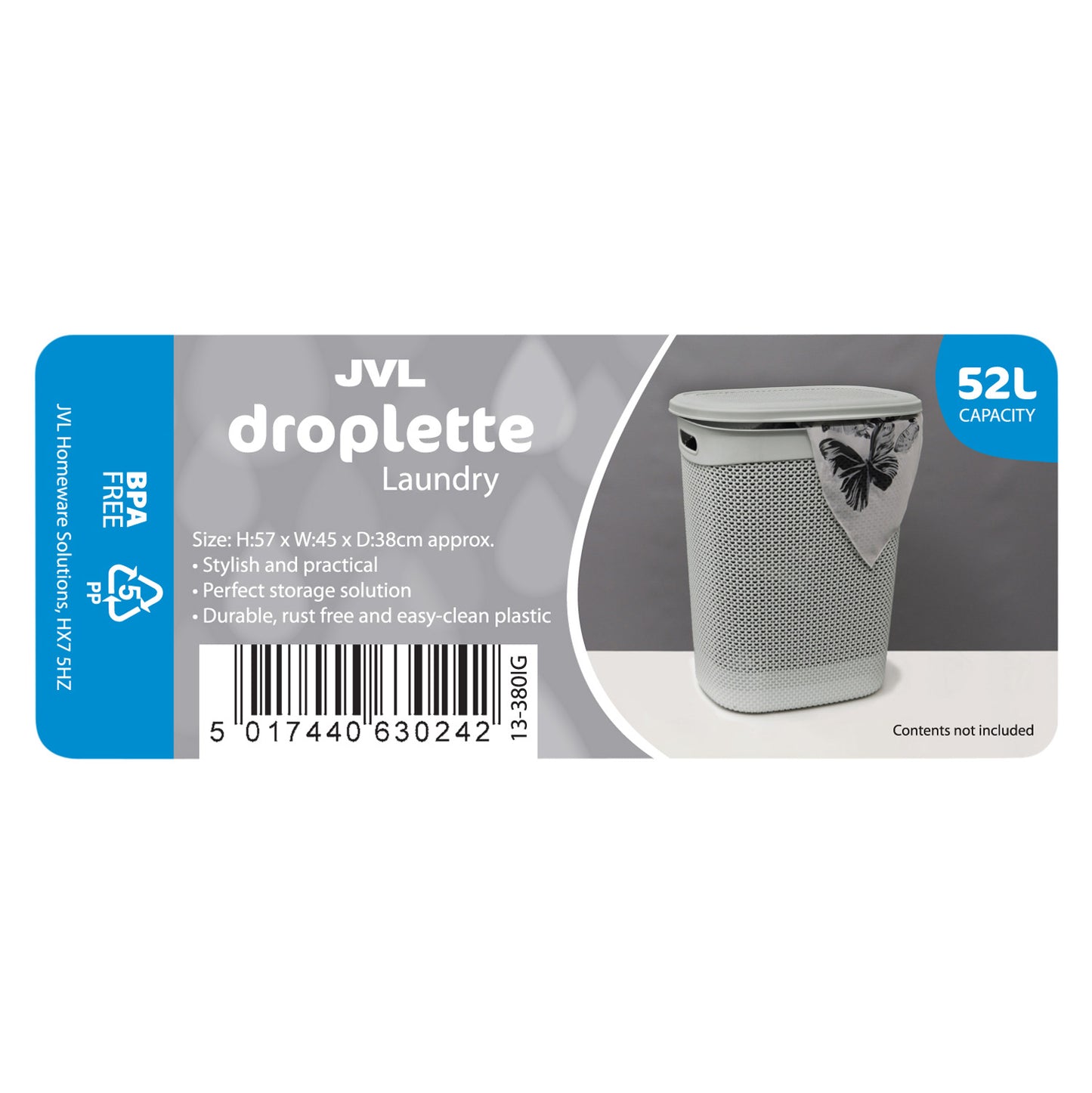 Droplette Ice Grey 52L Laundry Basket