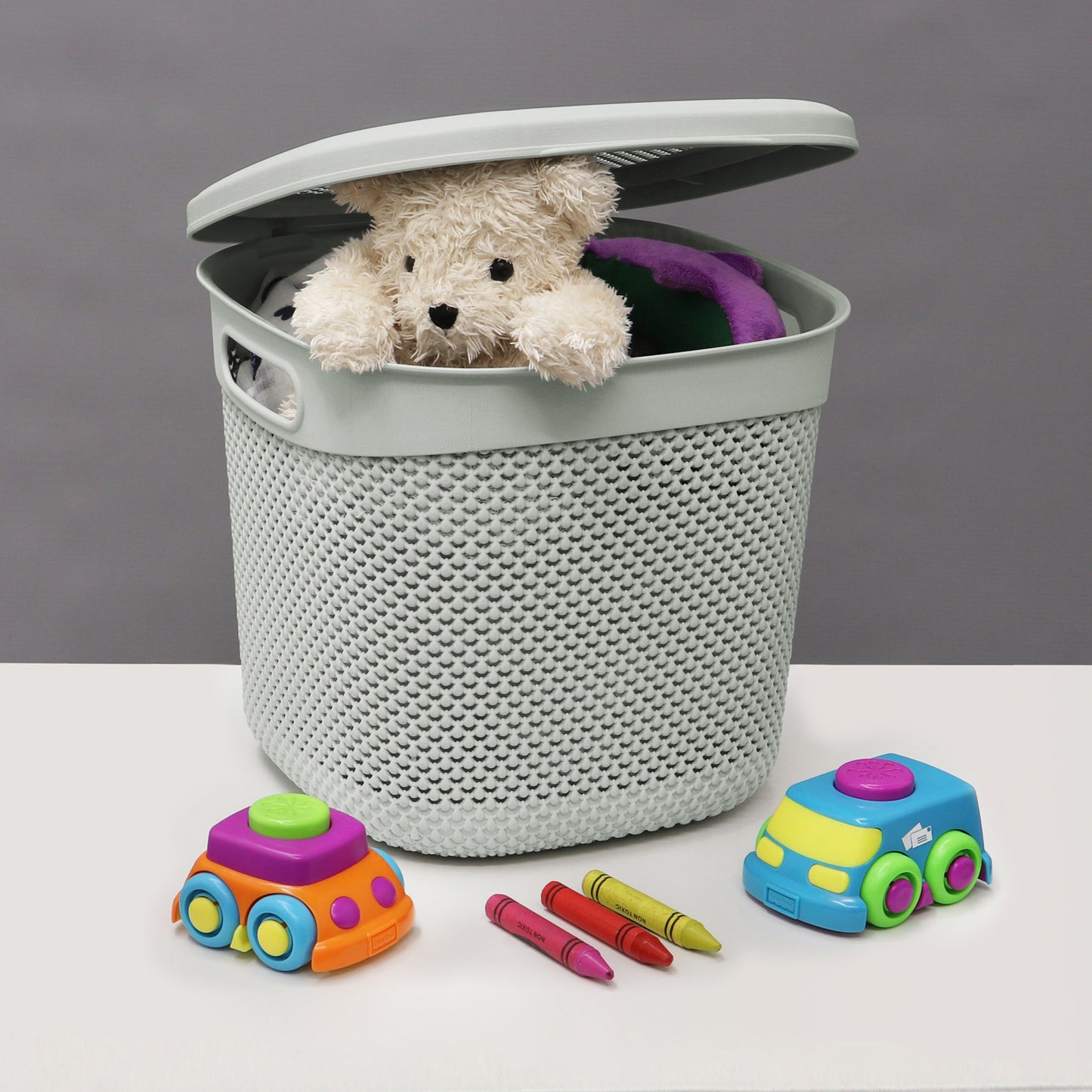 Droplette Ice Grey 15L Storage Basket with Lid