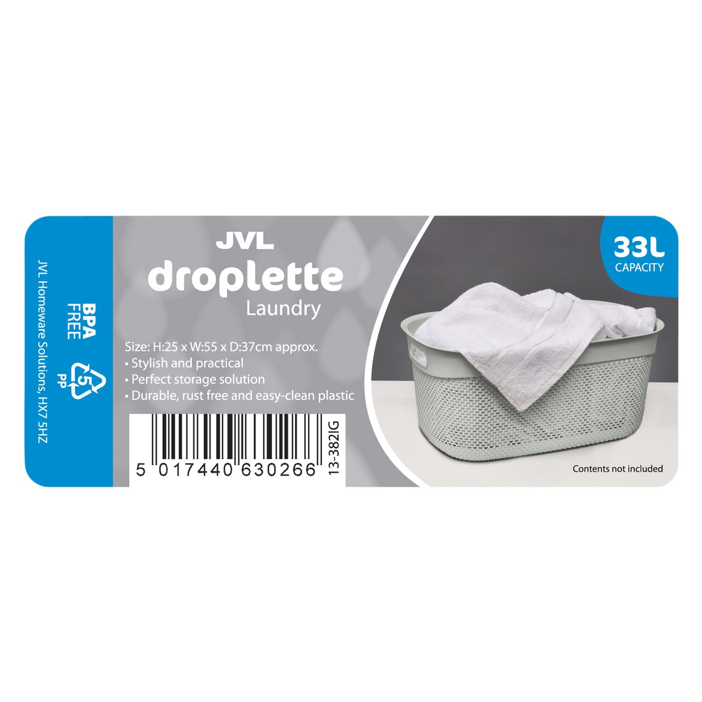 Droplette Ice Grey 33L Laundry Basket