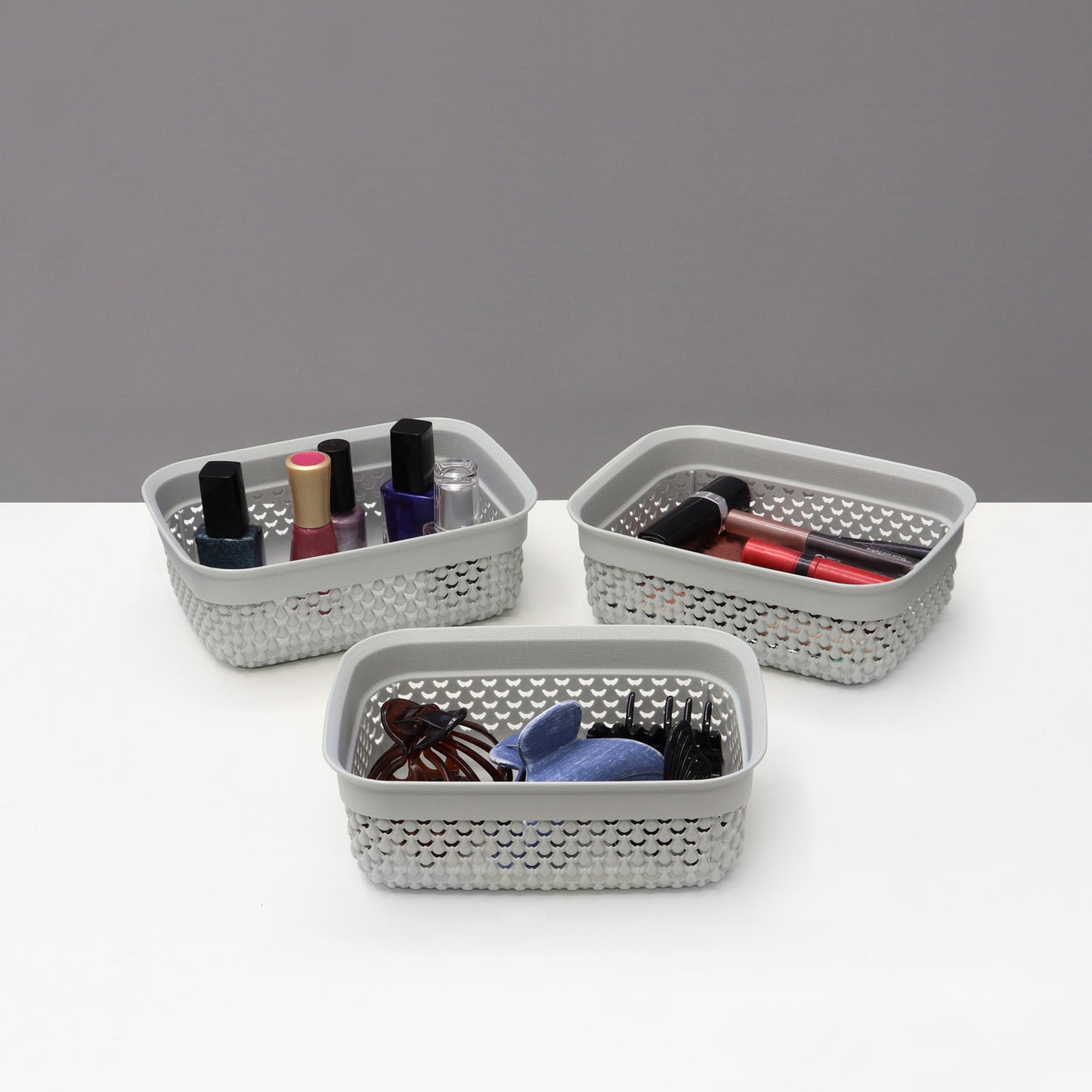 Droplette Ice Grey Set of Three 1.1L Storage Baskets