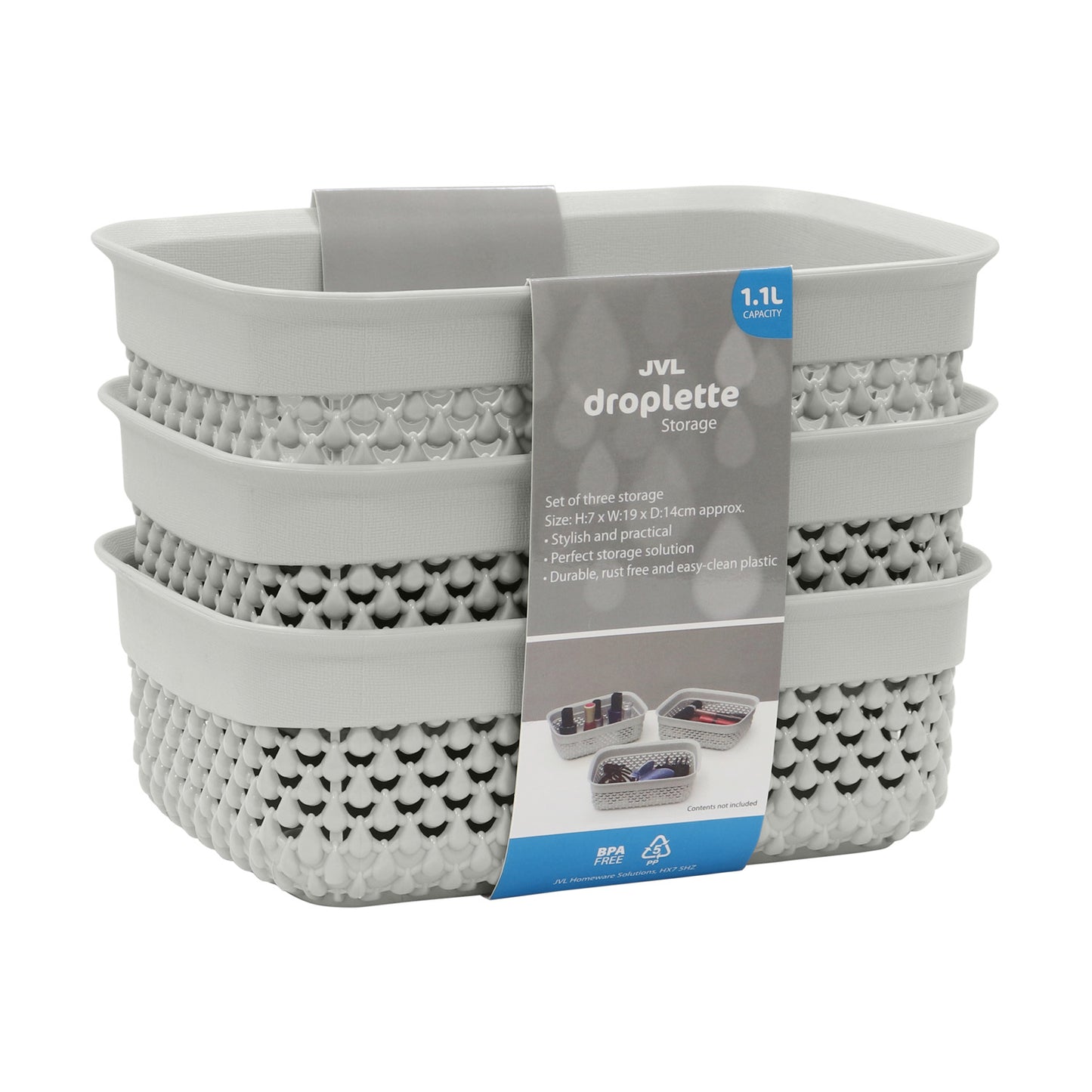 Droplette Ice Grey Set of Three 1.1L Storage Baskets