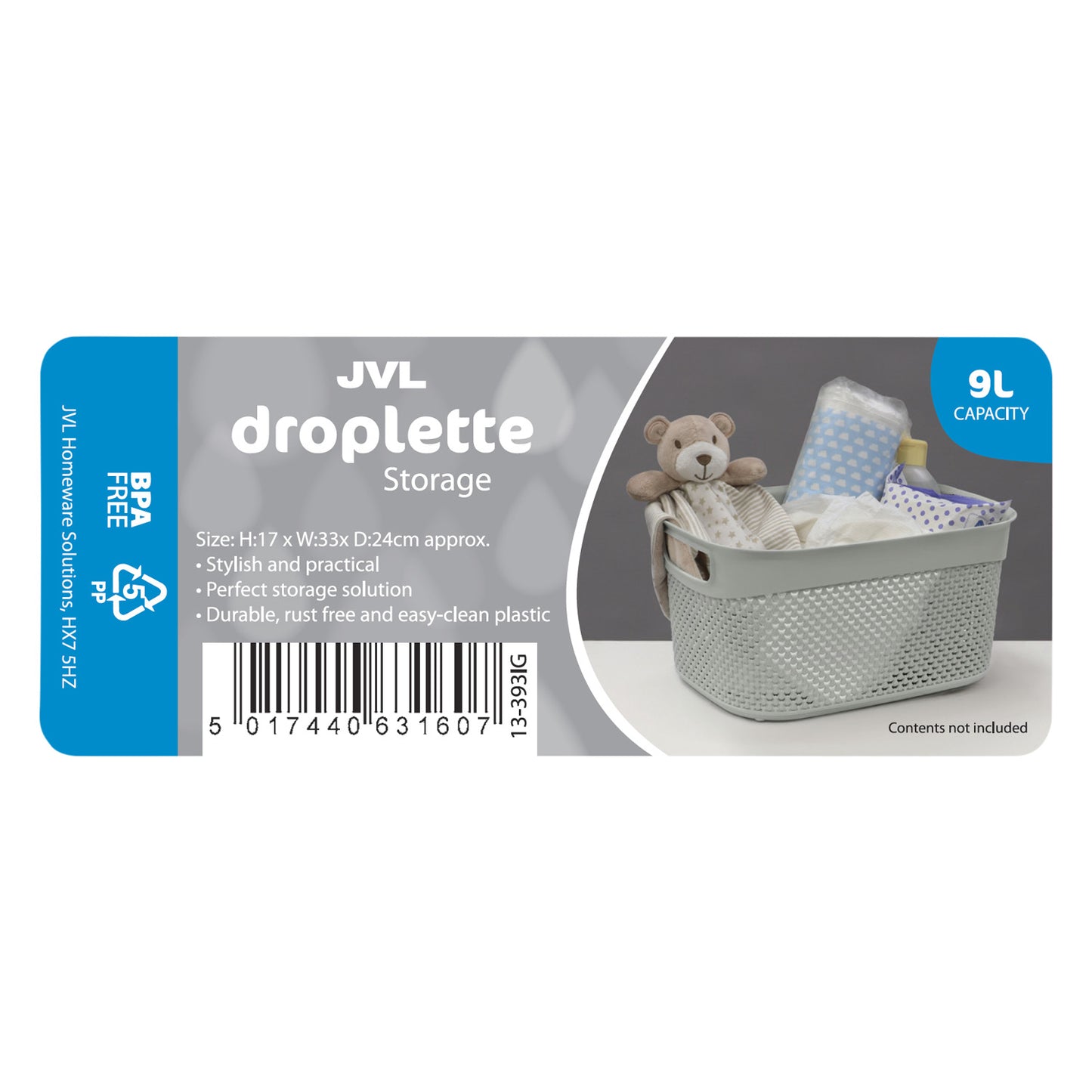 Droplette Ice Grey 9L Storage Basket