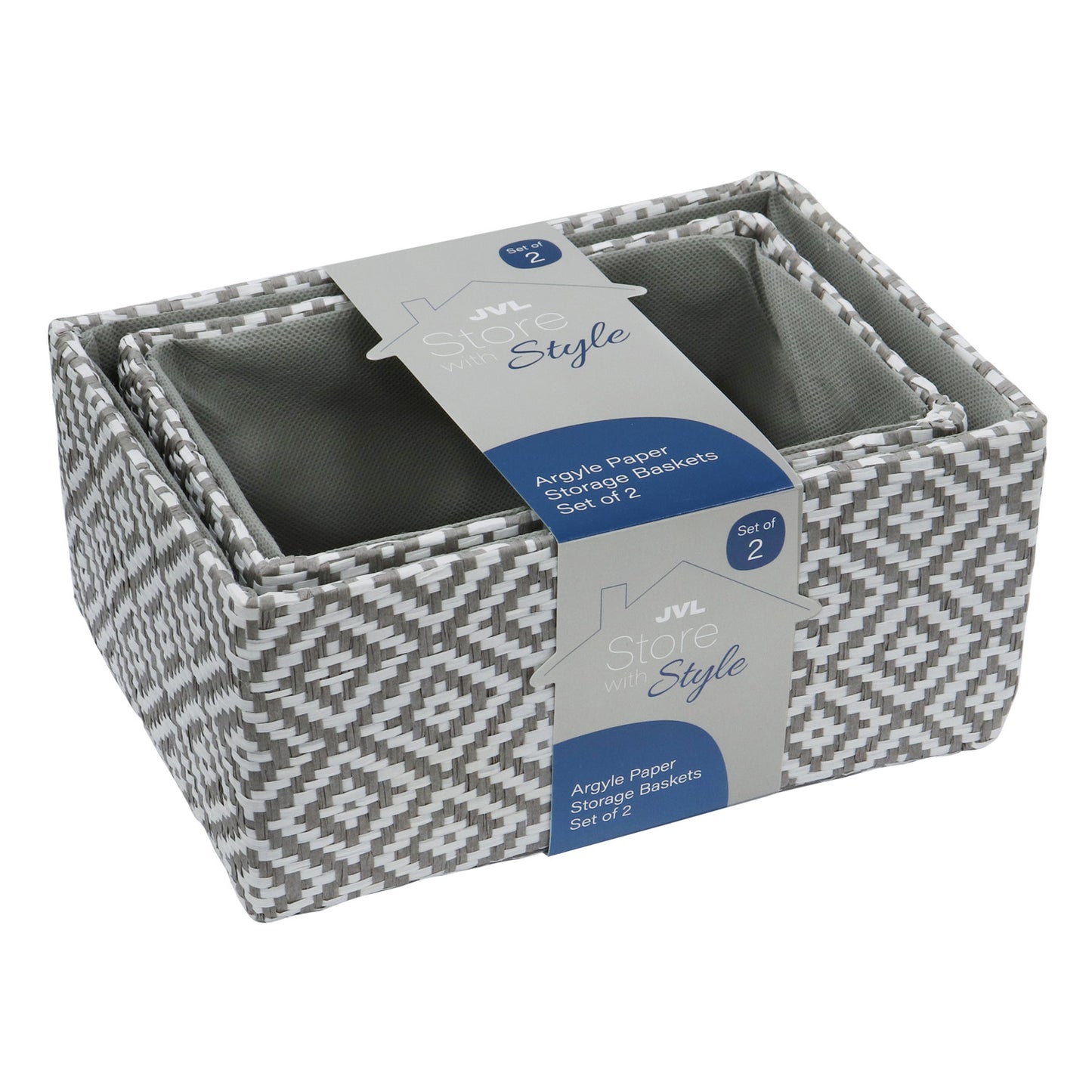 Argyle Set of 2 Rectangular Paper Storage Baskets