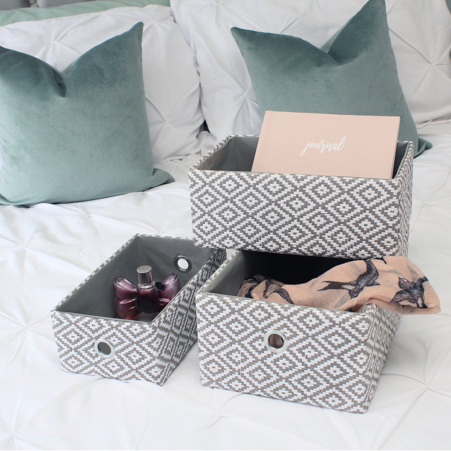 Argyle Set of 3 Rectangular Paper Storage Baskets