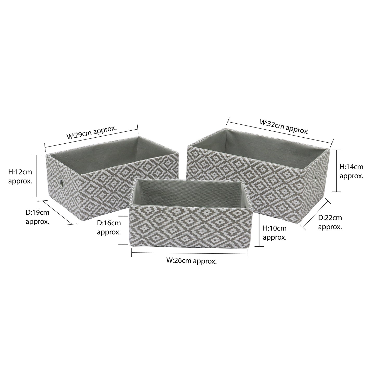 Argyle Set of 3 Rectangular Paper Storage Baskets