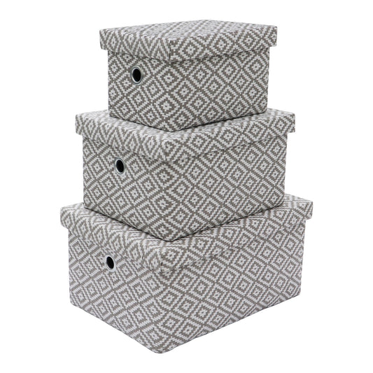Argyle Set of 3 Rectangular Fabric Storage Boxes with Lids