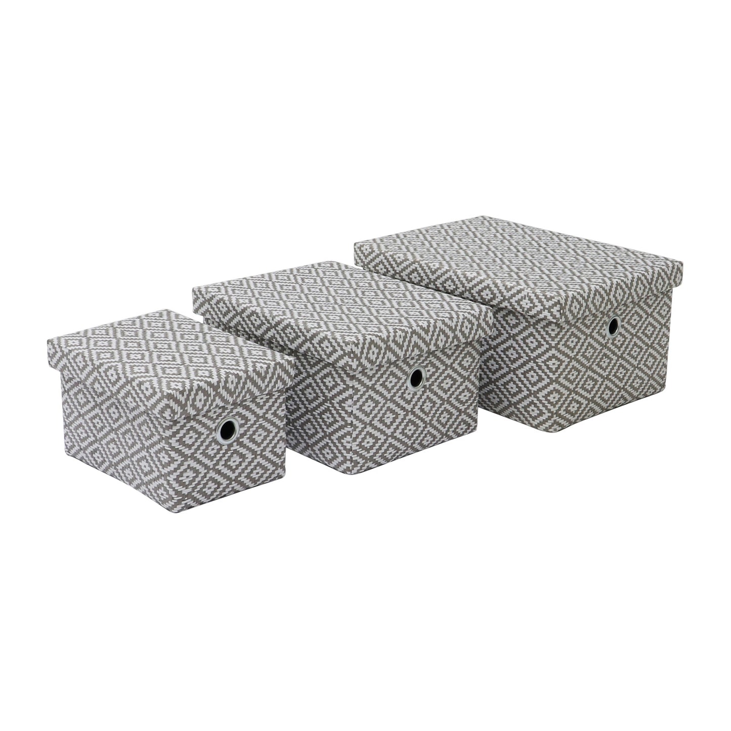 Argyle Set of 3 Rectangular Fabric Storage Boxes with Lids