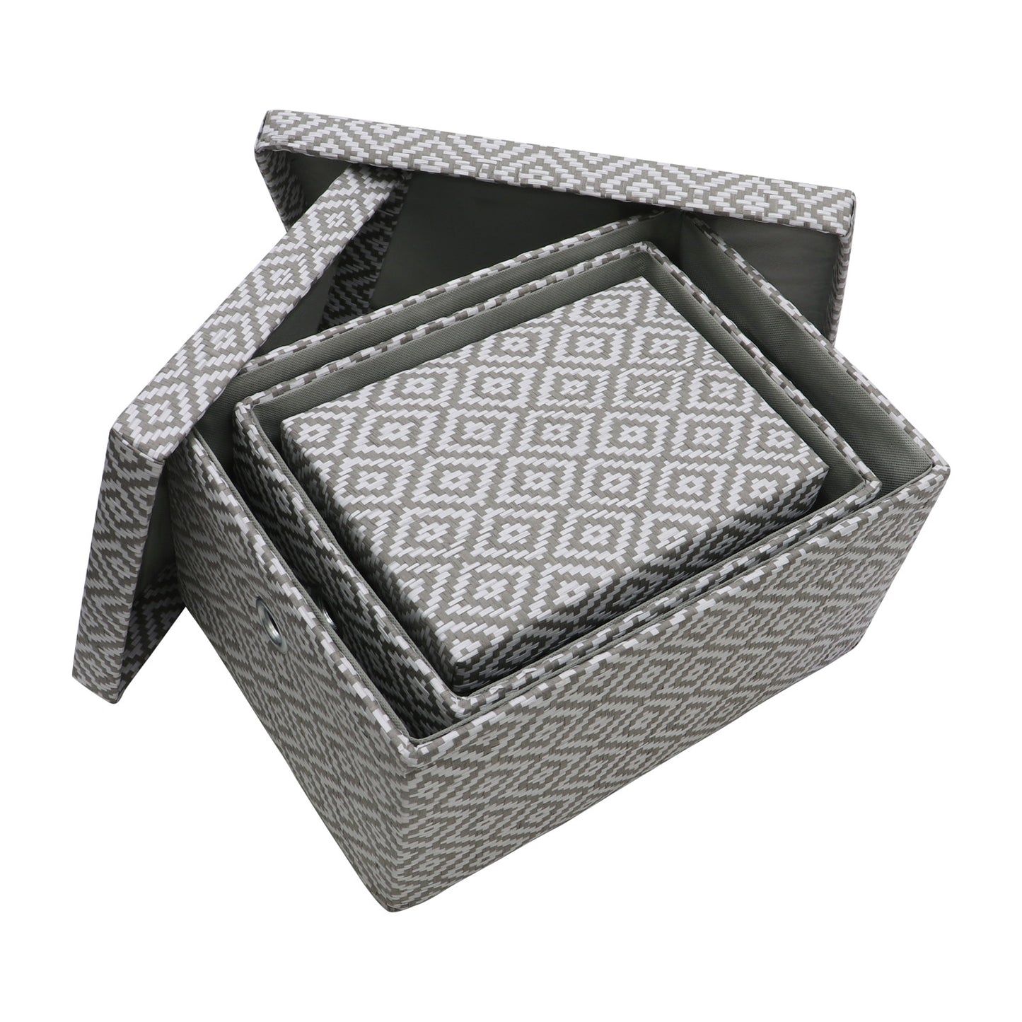 Argyle Set of 3 Rectangular Fabric Storage Boxes with Lids