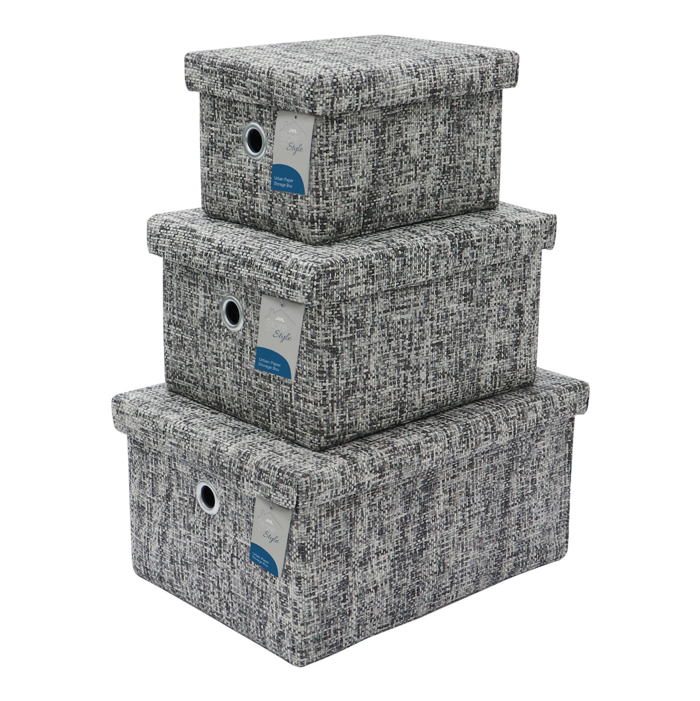 Urban Set of 3 Rectangular Paper Storage Baskets with Lids