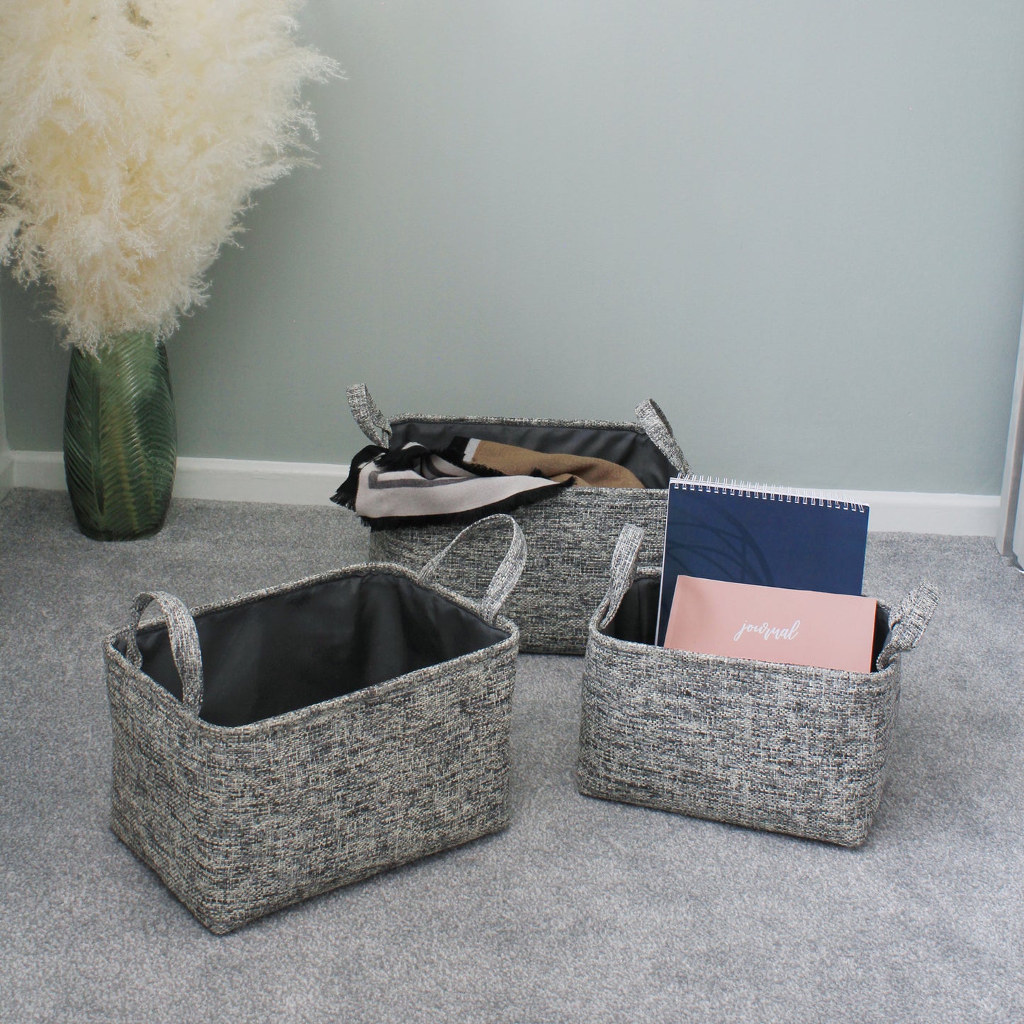 Urban Set Of 3 Rectangular Paper Storage Baskets with Handles