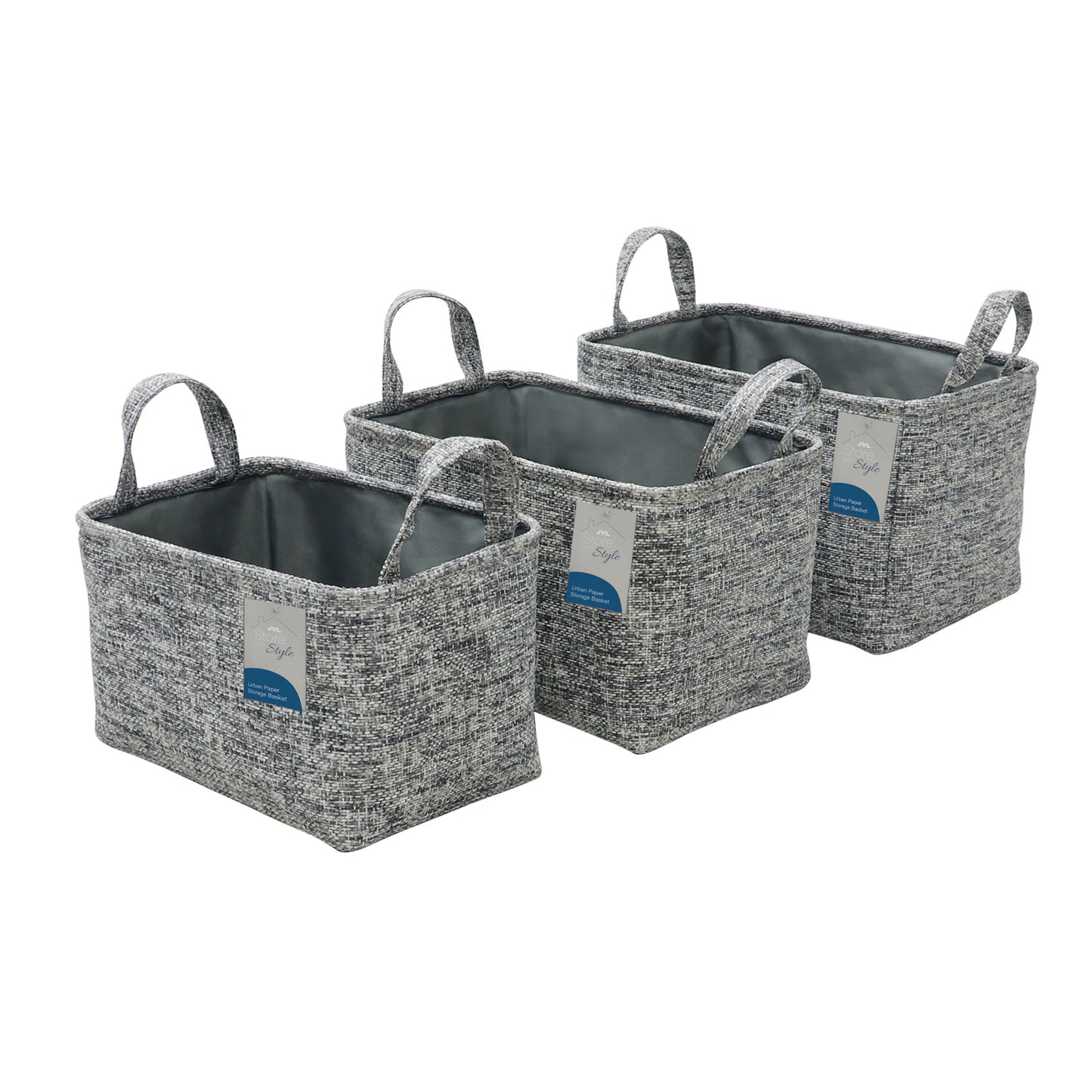 Urban Set Of 3 Rectangular Paper Storage Baskets with Handles