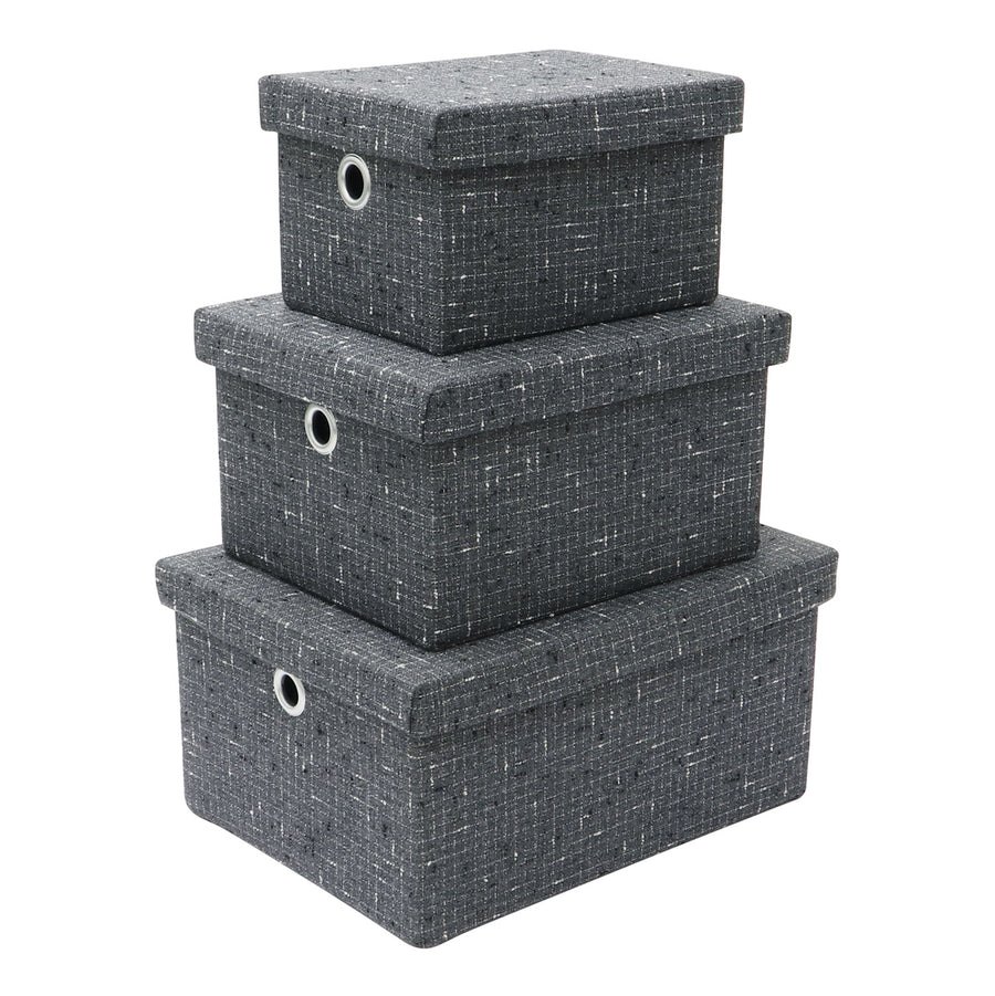 Shadow Set of 3 Rectangular Fabric Storage Boxes with Lids