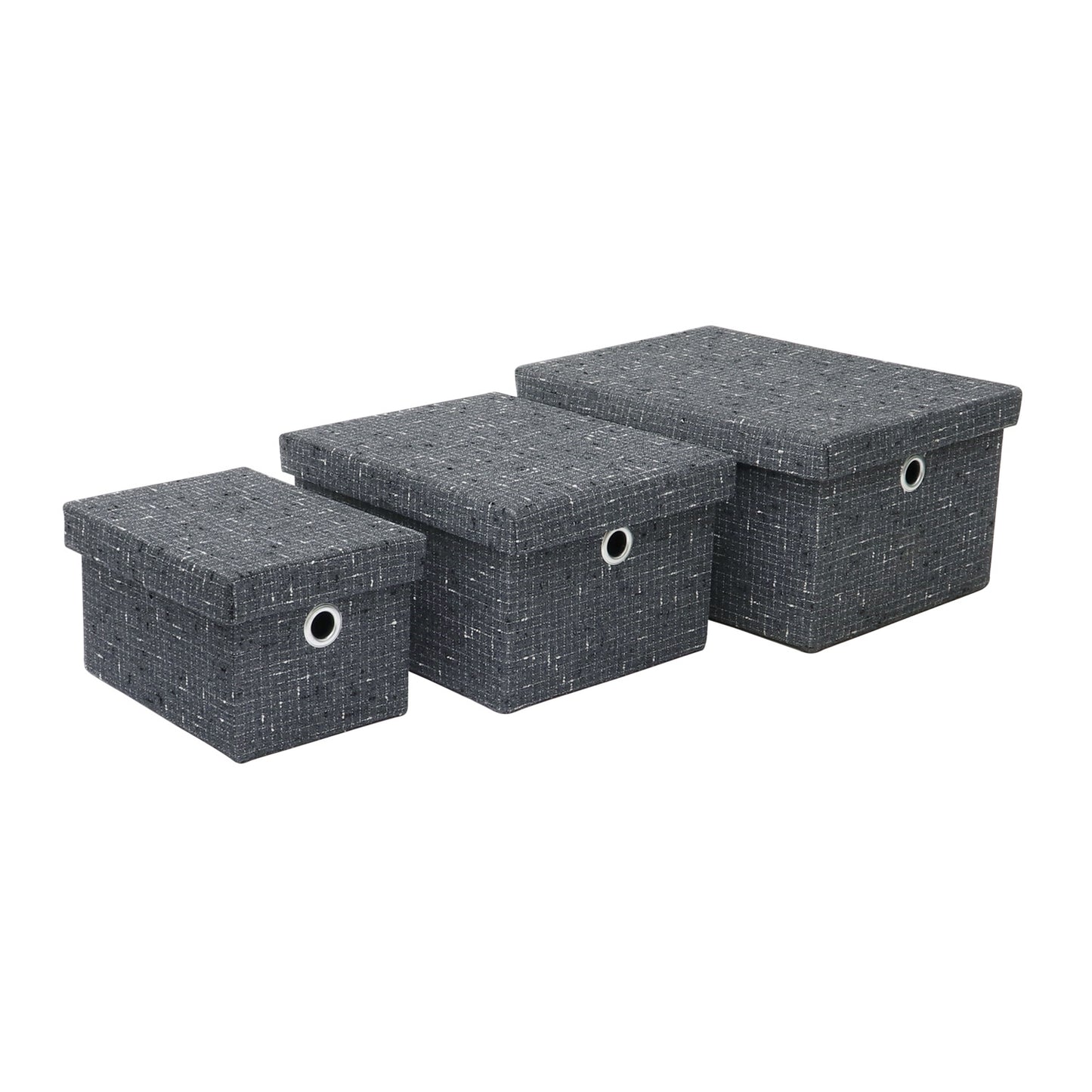 Shadow Set Of 3 Rectangular Fabric Storage Boxes with Lids