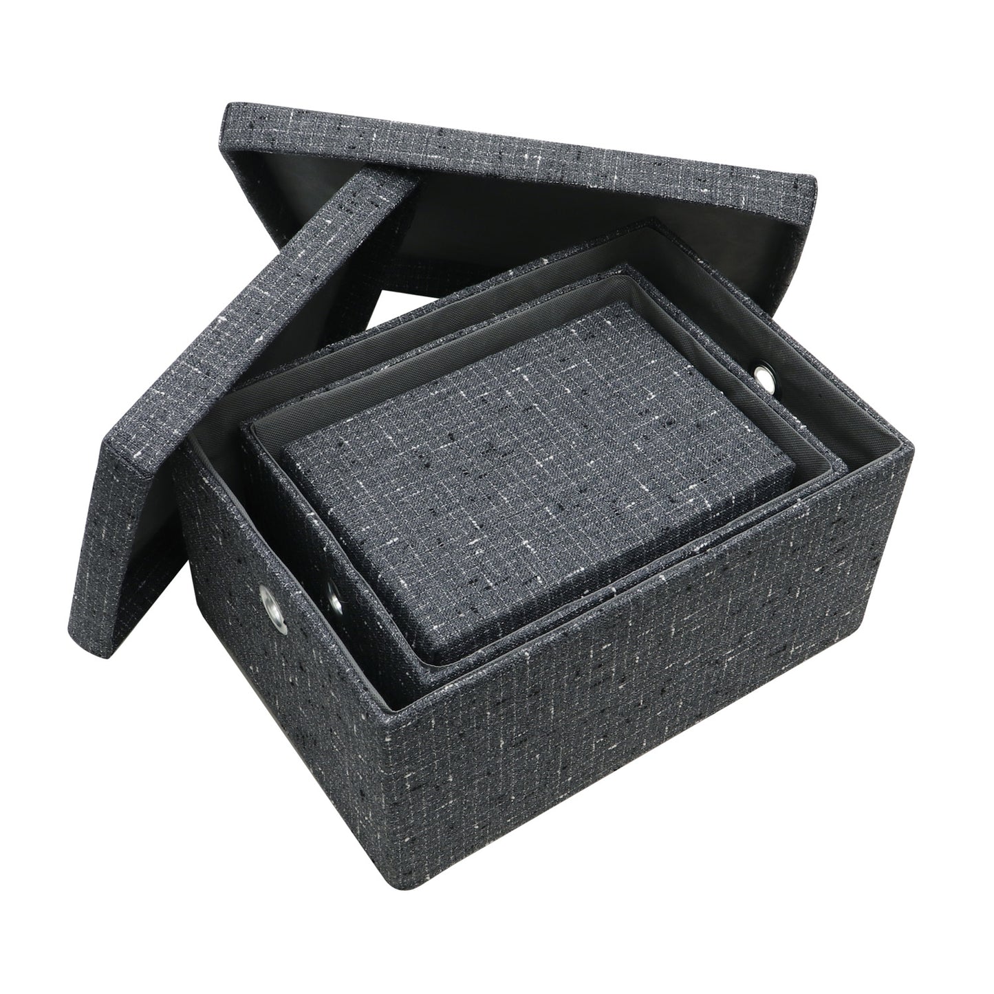 Shadow Set Of 3 Rectangular Fabric Storage Boxes with Lids