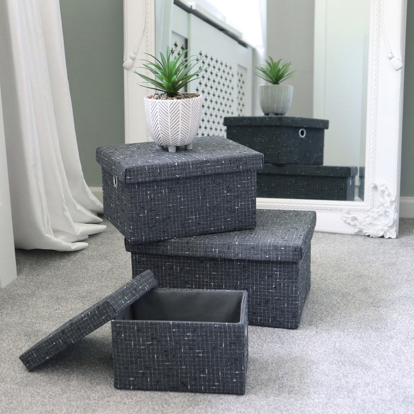 Shadow Set Of 3 Rectangular Fabric Storage Boxes with Lids