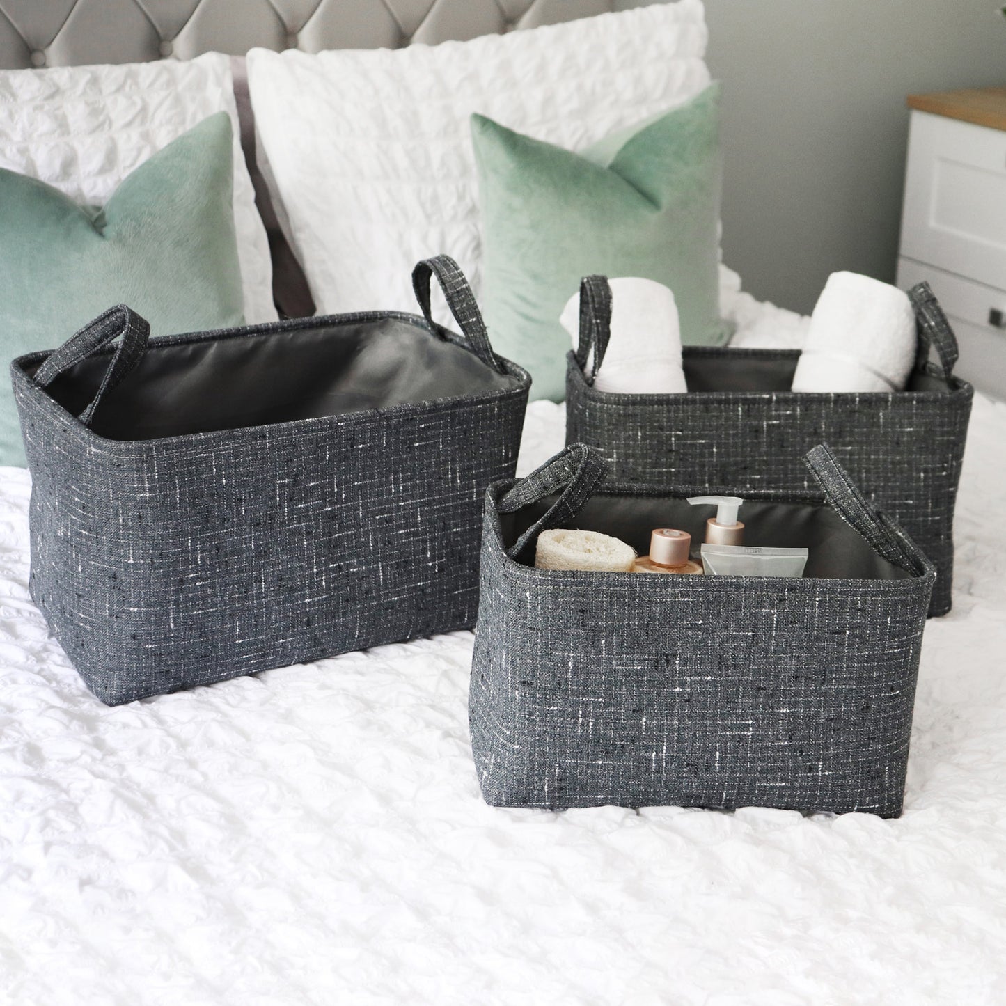 Shadow Set Of 3 Rectangular Fabric Storage Baskets with Handles