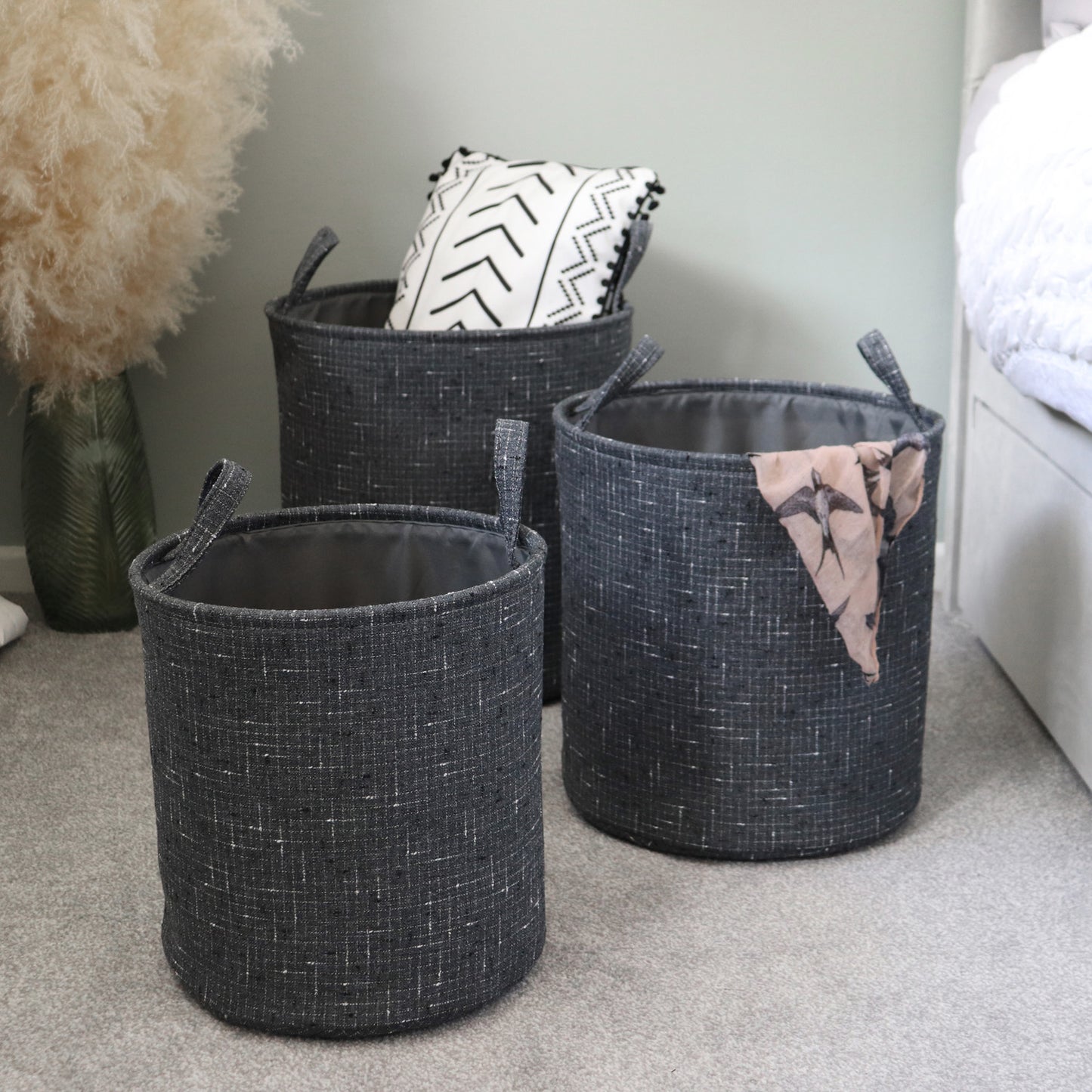 Shadow Set Of 3 Round Fabric Storage Baskets