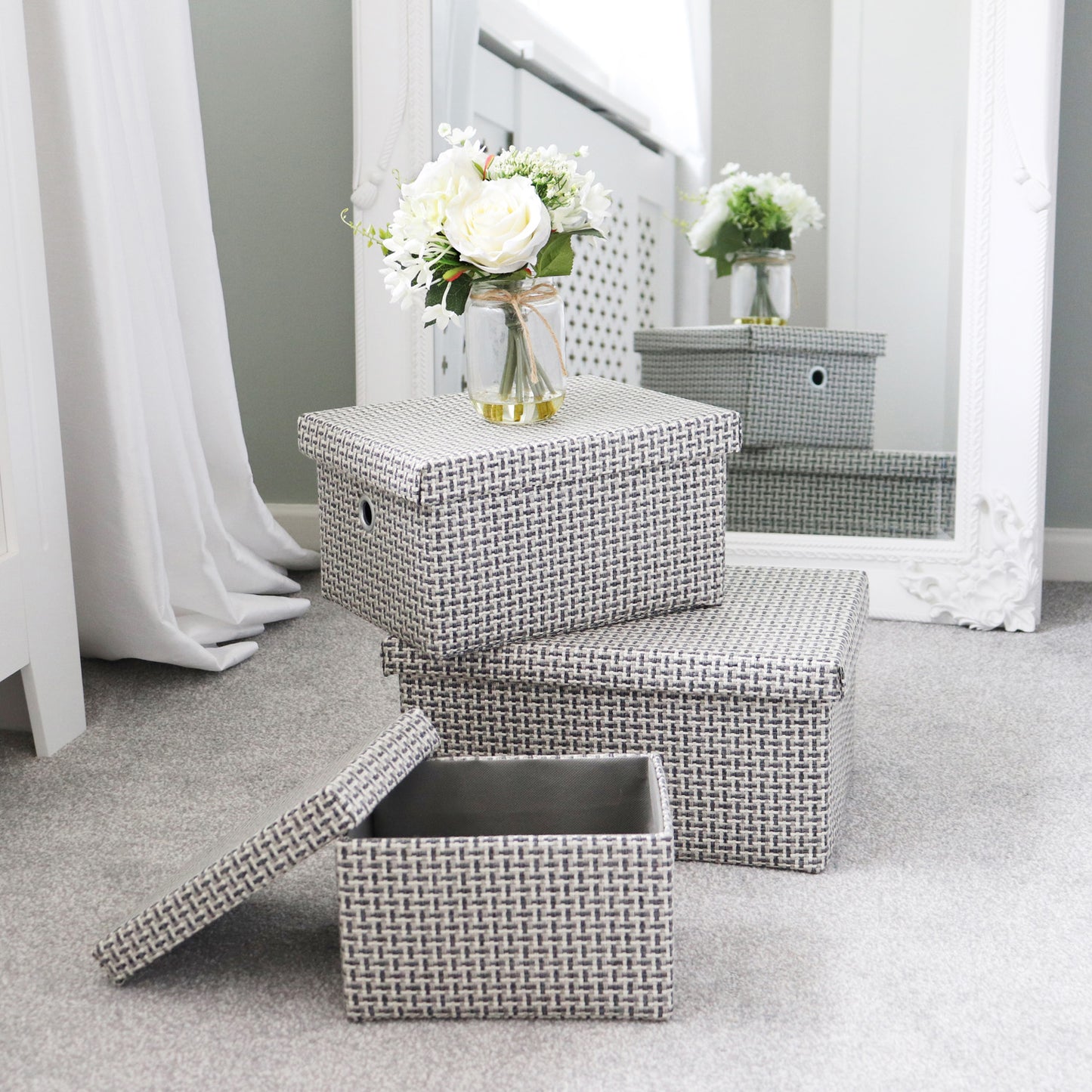 Silva Set of 3 Rectangular Fabric Storage Boxes with Lids