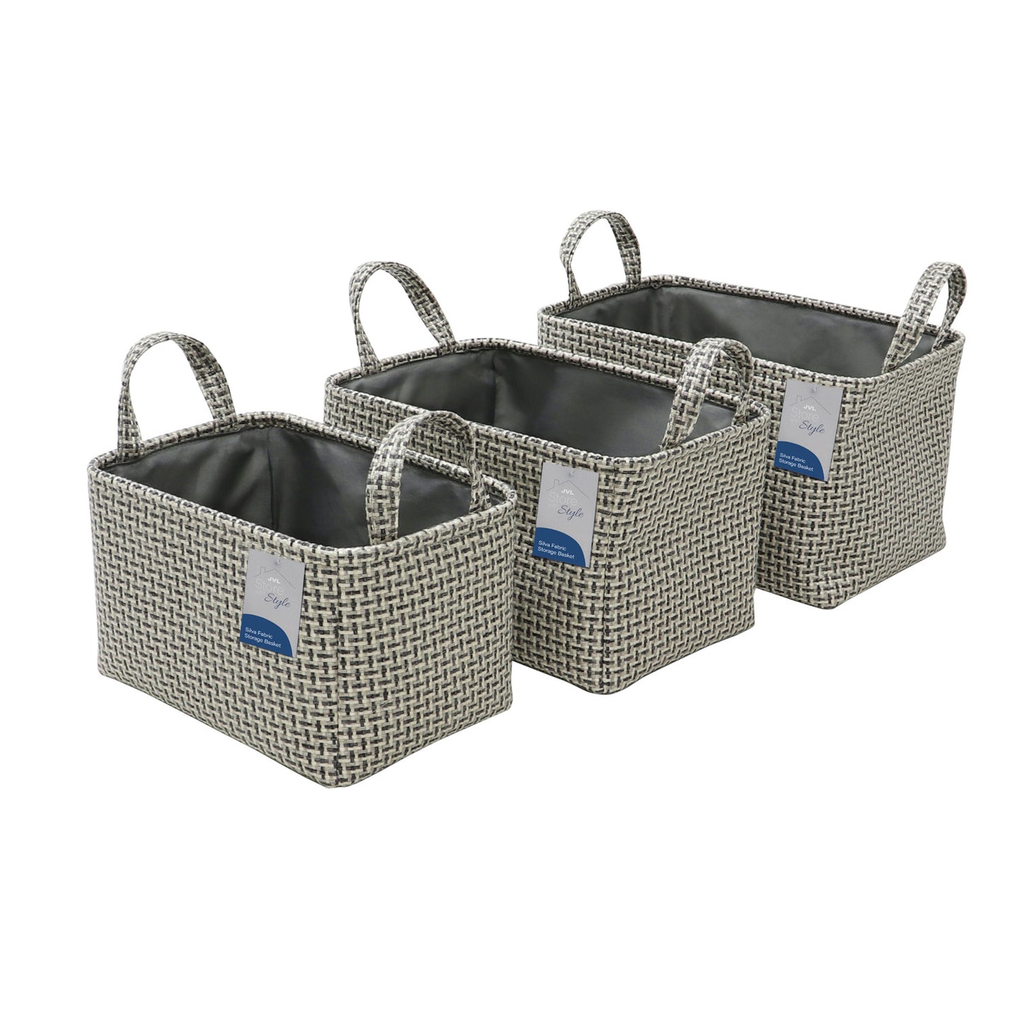 Silva Set Of 3 Rectangular Fabric Storage Baskets with Handles