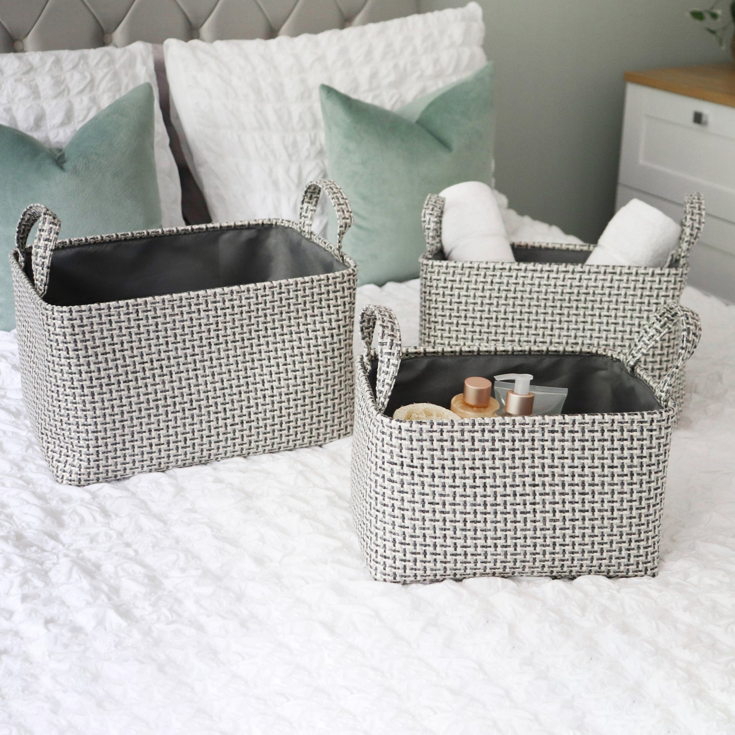 Silva Set Of 3 Rectangular Fabric Storage Baskets with Handles